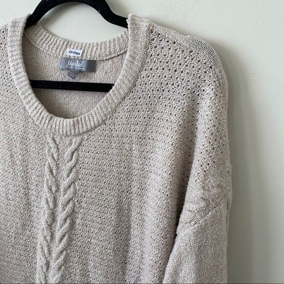 Marled Oatmeal Balloon Sleeve Light Knit Sweater - Picture 9 of 11